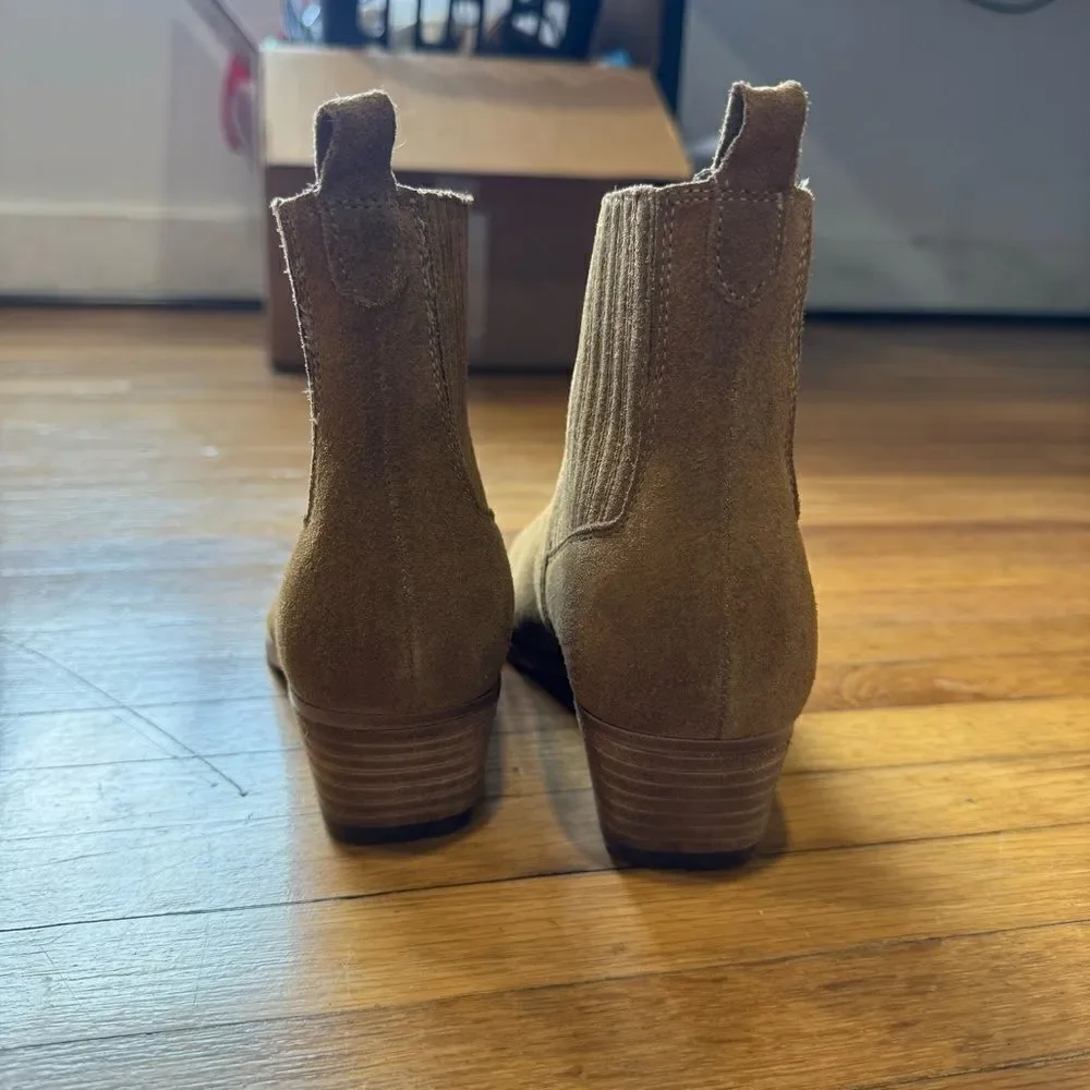 Revolve Marc Fisher Yarita Suede Leather Western Ankle Boot Bootie, Natural NWOT